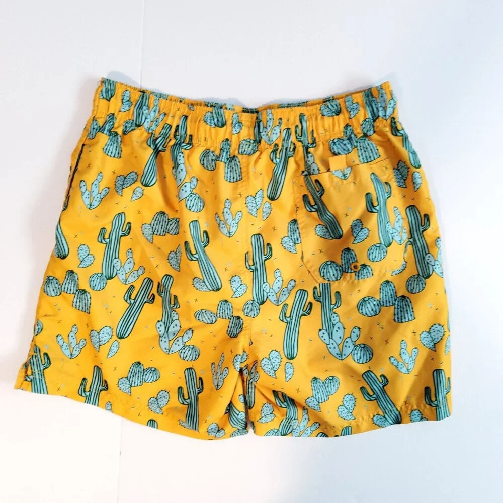 George Mens Cactus Print Swim Shorts Yellow Green Size M - Picture 2 of 8
